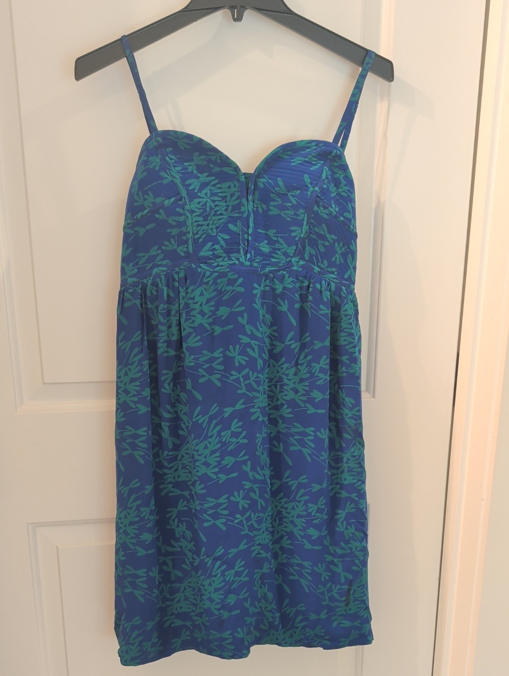 Anthropologie MAPLE silk Spaghetti Strap Sundress In Green And Blue Botanical